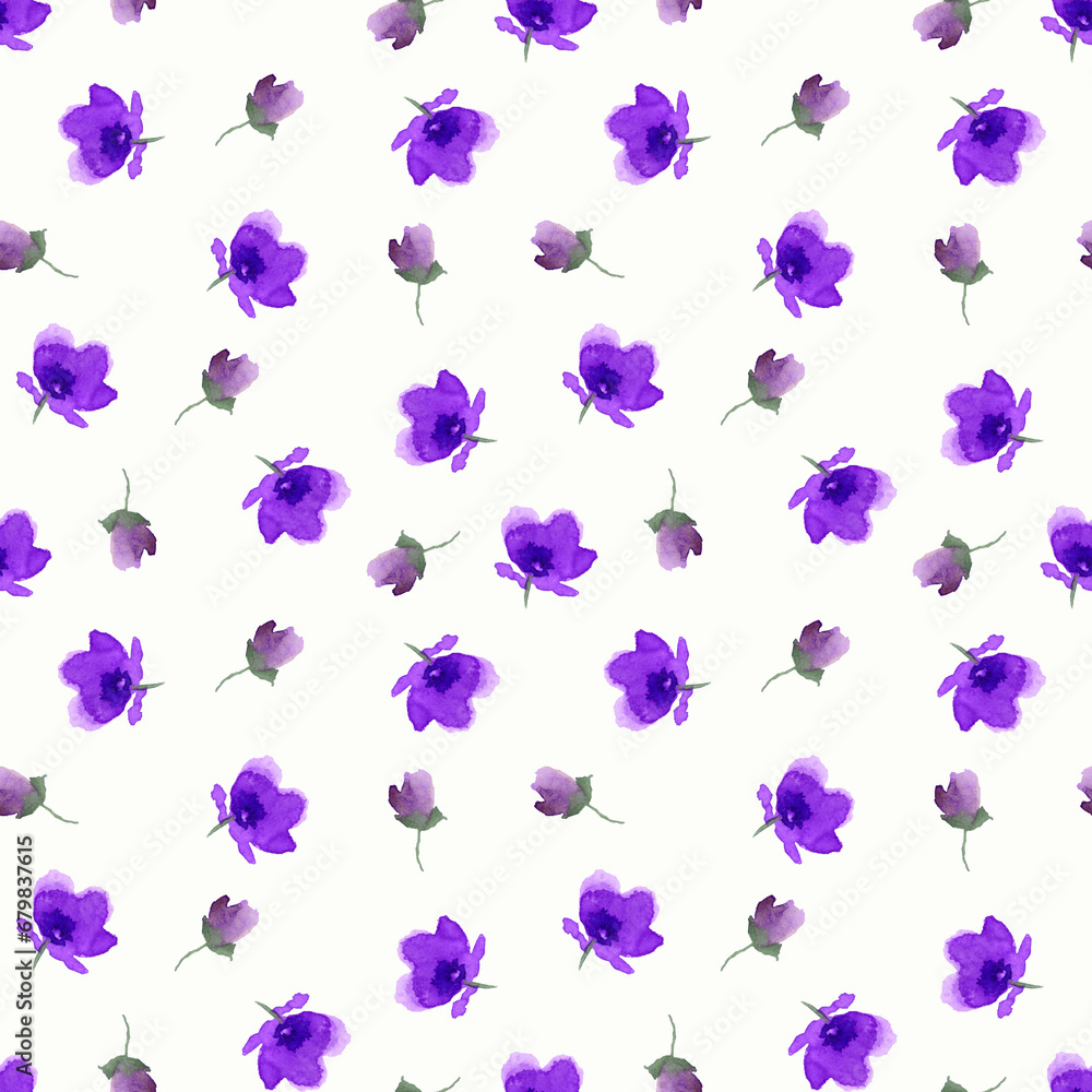 Seamless watercolor pattern with purple flowers Seamless watercolor pattern with purple flowers