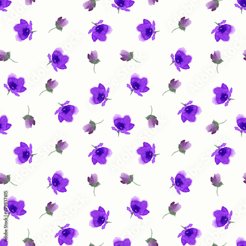 Seamless watercolor pattern with purple flowers