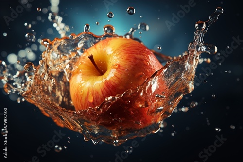 Pomme volant dans un jet d'eau, photo de publicité, apple flying in a stream of water, advertising photo