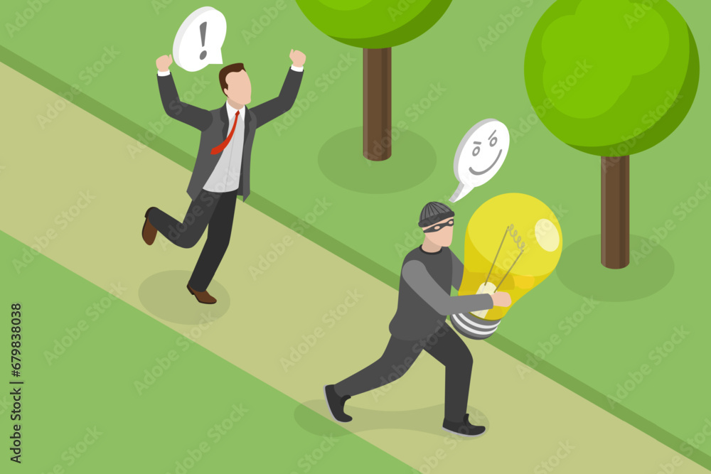 3D Isometric Flat Vector Illustration of Plagiarism, Thieving Ideas 3D Isometric Flat Vector Illustration of Plagiarism, Thieving Ideas