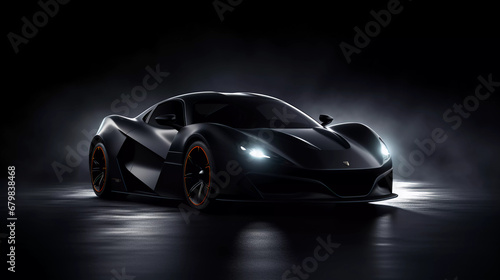 Black sport car on dark background 3d render photo