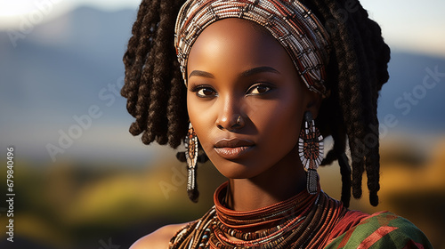 Portrait of a beautiful serious African woman in traditional African clothes