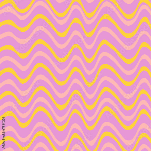 Psychedelic trippy Y2K retro wavy lines background. Simple vector illustrations. Groovy wave print. Vintage psychedelic groovy background. Abstract retro 70s trippy wavy swirl pink background