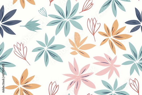 Abstract colorful autumn floral leaf  flowers seamless pattern wallpaper background. Generative AI  AI