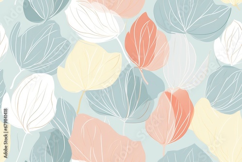 Abstract colorful autumn floral leaf, flowers seamless pattern wallpaper background. Generative AI, AI