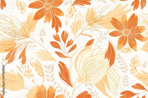 Abstract colorful autumn floral leaf, flowers seamless pattern wallpaper background. Generative AI, AI