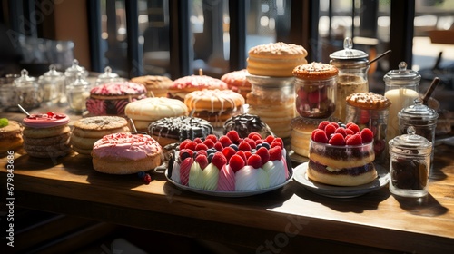 Close up of a tray with different types of cakes and pastries