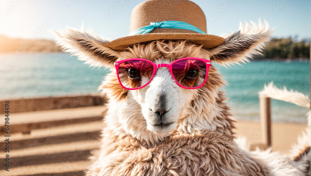 cute funny alpaca in sunglasses