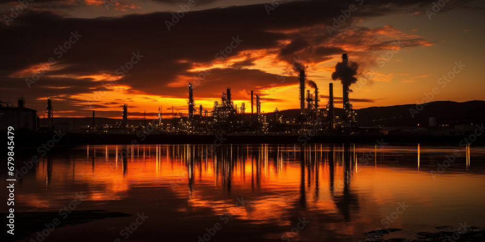 Extraction pumps in an oil field at dusk. Generative AI. Extraction pumps in an oil field at dusk. Generative AI.