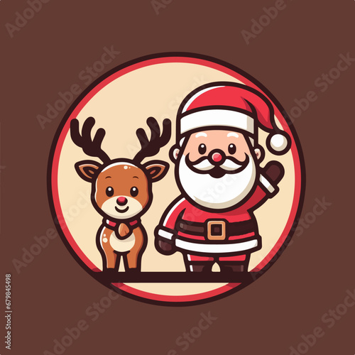 Vector Cartoon Cute Christmas Santa Claus And cartoon Reindeer, Christmas greeting, Christmas logo. Ai Generated © Shahzil