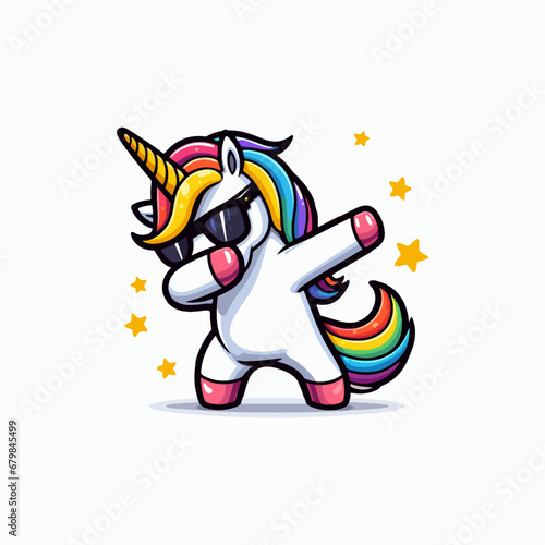 Vector cute unicorn dabbing cartoon vector illustration, unicorn dabbing sticker. Ai Generated 
