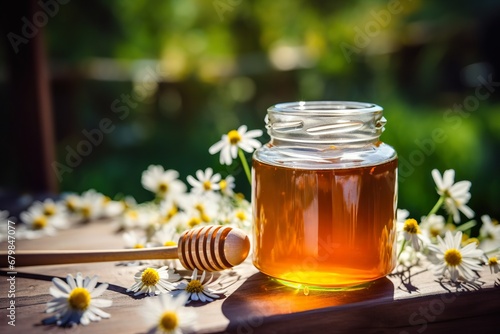 chamomile honey in jar photo