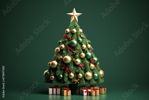 Isolated 3D rendered Christmas tree decoration in sold background.