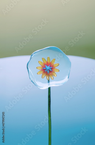immagine primo piano di fiore realizzato in vetro colorato su sfondo di luce diffusa photo