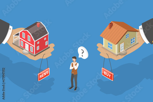 3D Isometric Flat Vector Illustration of Buy Or Rent House, Lease vs Mortgage