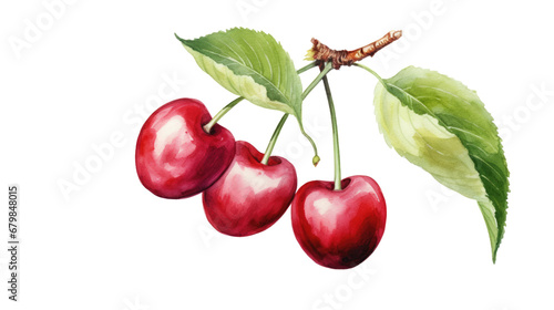 Set of watercolor cherry isolated on white background, png