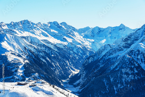 Wallpaper Mural View into the Zillertal valley with the Penken ski resort in the foreground and the mountain panorama in the background, Mayrhofen, Austria Torontodigital.ca
