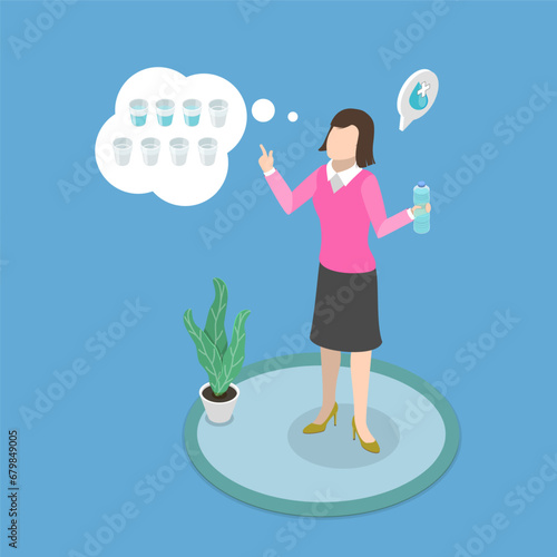 3D Isometric Flat Vector Illustration of Hydration, Thirst Control and Restoration of Water Salt Balance