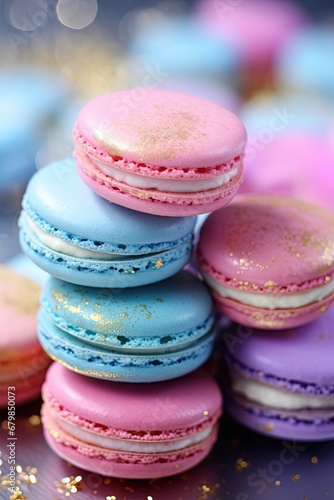 color photo of "photorealistic macarons", A burst of vibrant colors, delicate and enticing. Each macaron is a tiny masterpiece, meticulously crafted 