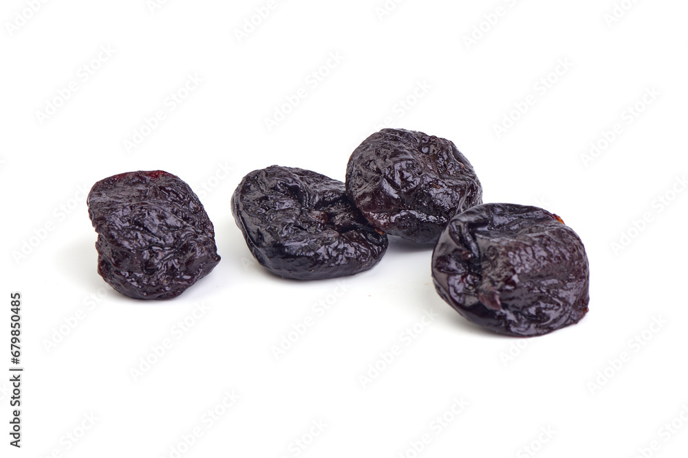 Prunes, isolated on white background. Prunes, isolated on white background.