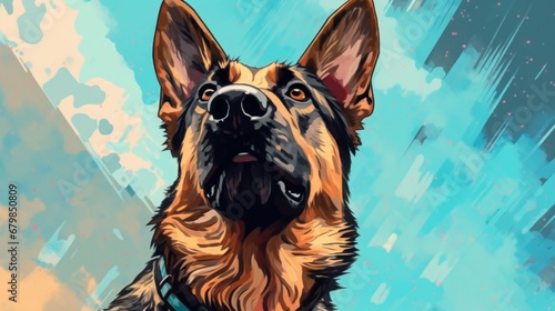 Neo expressionism cartoon shepherd dog head painting wallpaper image AI generated art photo