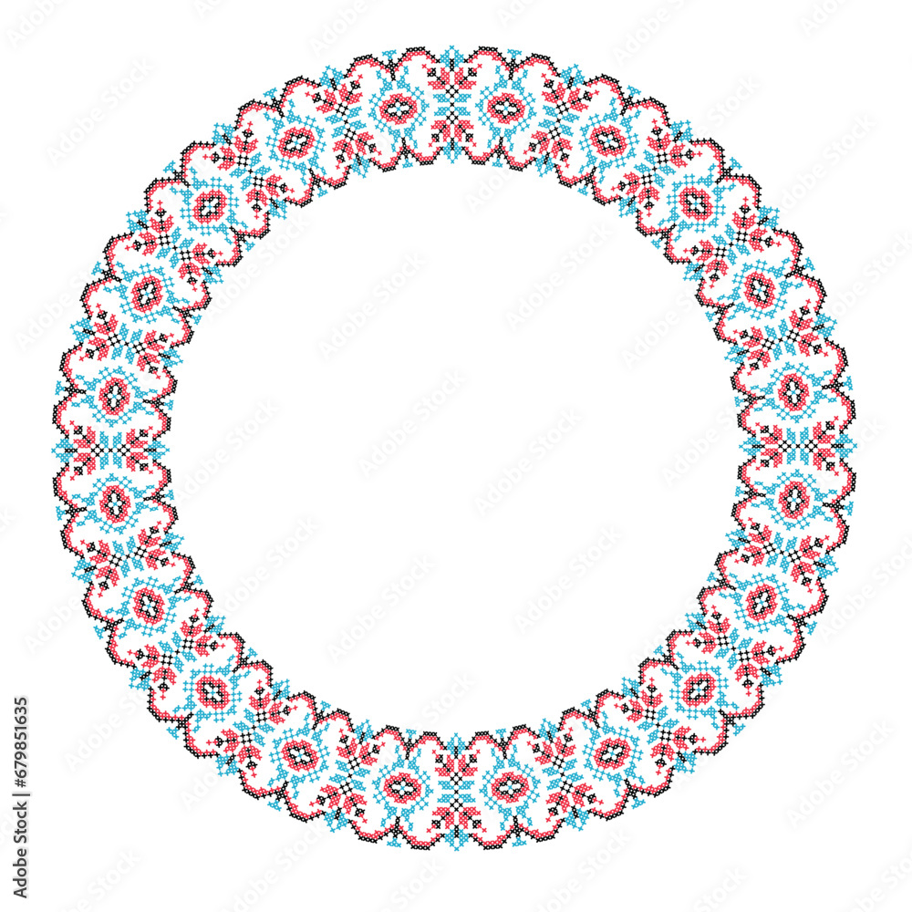 Obraz premium Round frame cross-stitch motifs folk embroidery