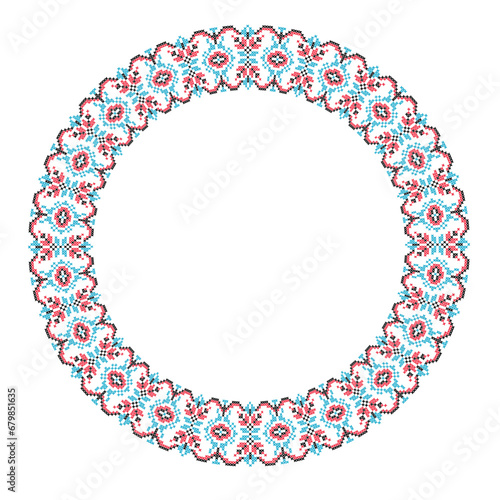 Round frame cross-stitch motifs folk embroidery