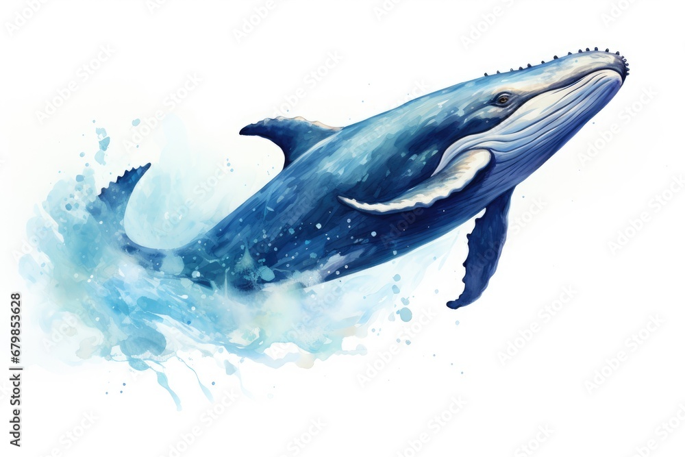 Obraz premium watercolor Whale Humpback whale. Big gray whale Blue whale