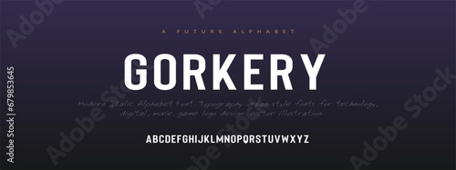 GORKERY Modern Bold Font Sport Alphabet. Typography urban style fonts for technology, digital, movie logo design. vector illustration photo