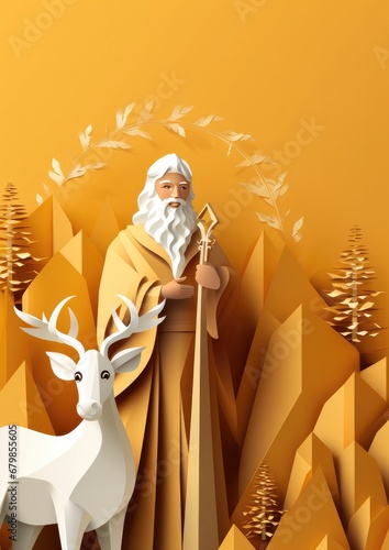 Perfect illustration of christmas greeting card, jesus christ with deer. Generative Ai.