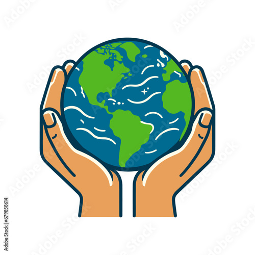Two hands hold the globe Earth. Concept of caring for the Earth.