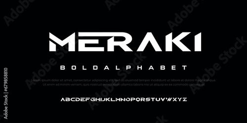 MERAKI Modern abstract digital alphabet font. Minimal technology typography, Creative urban sport fashion futuristic font and with numbers. vector illustration photo