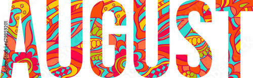 August month doodle pattern text