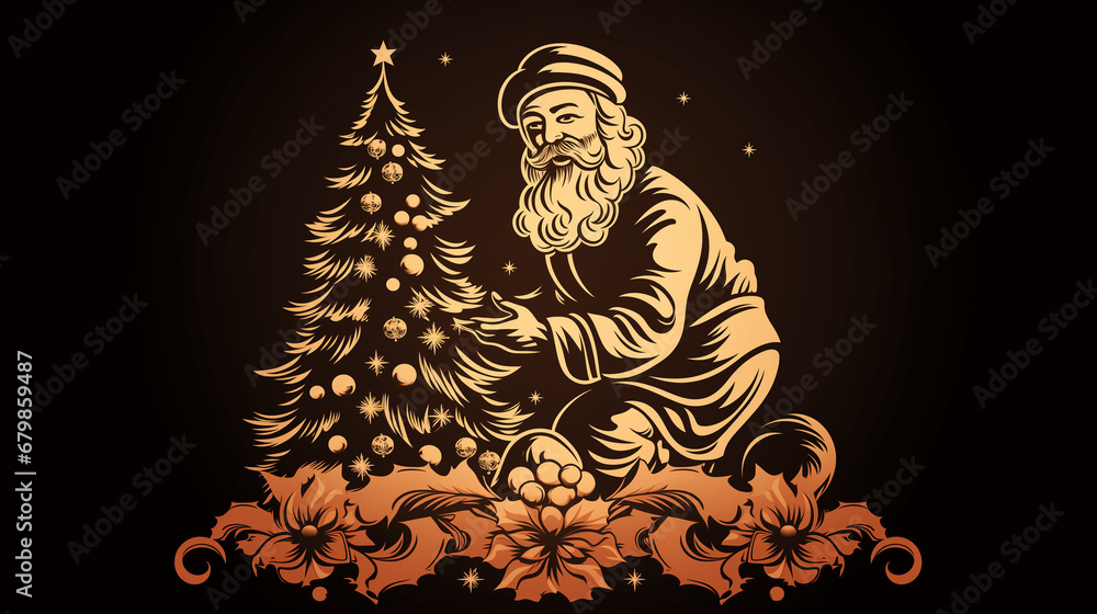 Fototapeta premium 2024 new year christmas, classic illustration