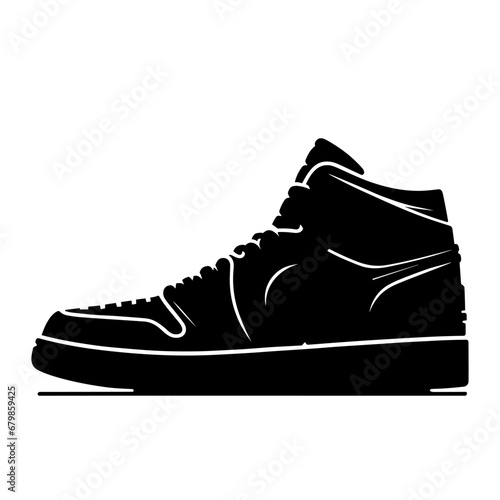 Sneakers icon. Black silhouette of high-top sneakers on a white background