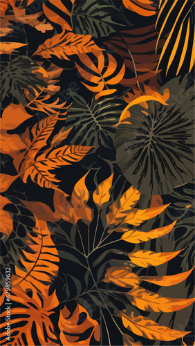 Vibrant Monstera Leaves: Seamless Flat Vector Pattern in Orange