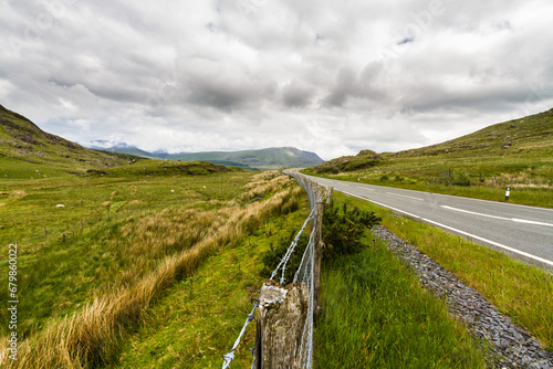 Upland road through moorland in Eryri or Snowdonia national Park, Wales. photo