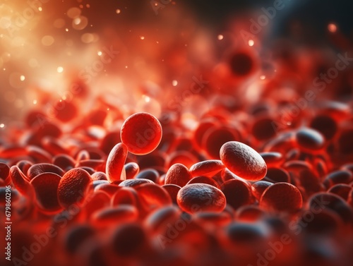 Close-up red blood cells flowing through vein