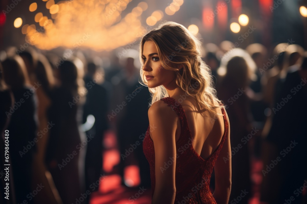Beautiful Woman in red dress on a red carpet ceremony Beautiful Woman in red dress on a red carpet ceremony