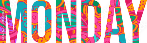 Monday name text with colorful floral pattern