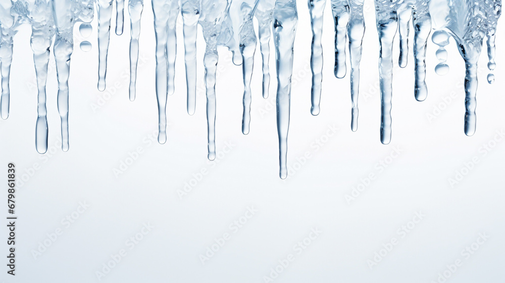 a white background  framed by icicles - obrazy, fototapety, plakaty 