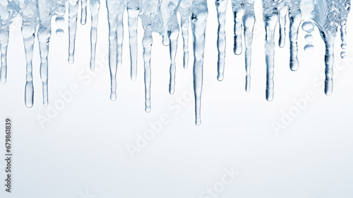 a white background  framed by icicles photo