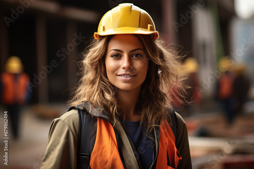 Frau auf der Baustelle mit Bauarbeiterhelm (Durch AI generiert) © Sven