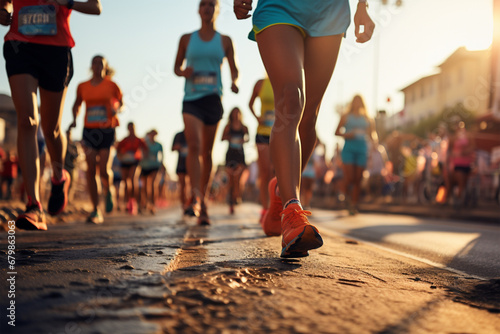 Marathon Beine auf Straße von vielen Teilnehmern (Durch AI generiert)
