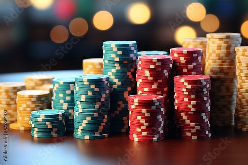 Pokerchips auf einem großen Stapel (Durch AI generiert)