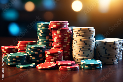 Pokerchips auf einem großen Stapel (Durch AI generiert)