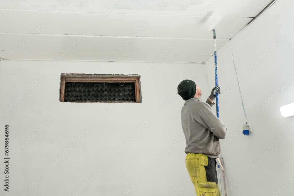 Artisan's Precise White Ceiling Painting with Telescopic Roller - Skilled Home Improvement. Artisan's Precise White Ceiling Painting with Telescopic Roller - Skilled Home Improvement.