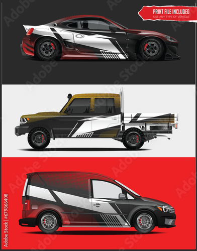 Vehicle wrap design vector Graphic abstract stripe racing background kit designs for wrap race car, rally, and adventures