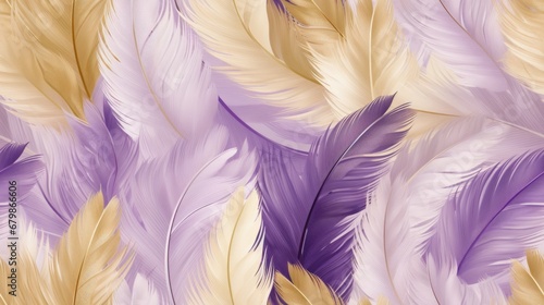 A close up of a bunch of purple and white feathers. Purple, ombre and white abstract background.