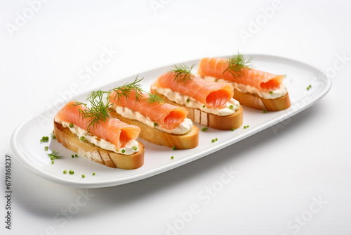 Salmon bruschetta or canapes with microgreen